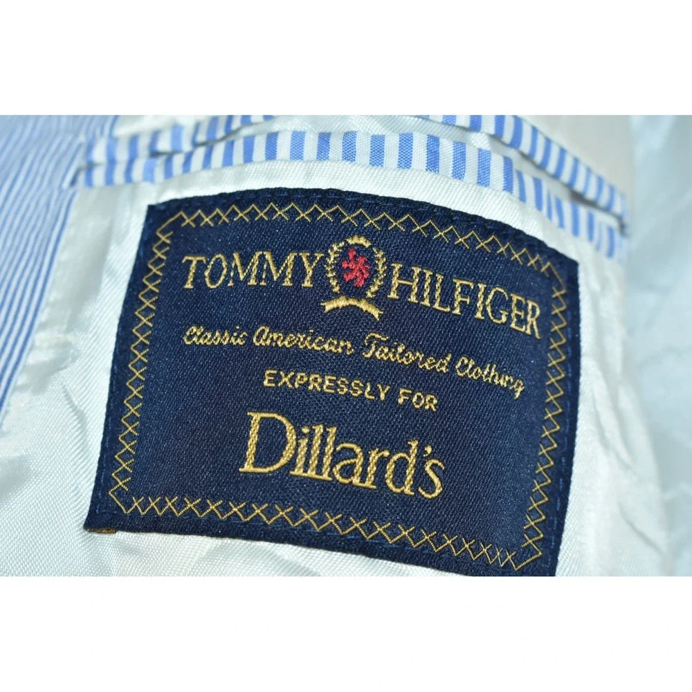 Tommy Hilfiger Men's Sport Coat Size 46R Seersucker Blue Blazer Striped Classic
